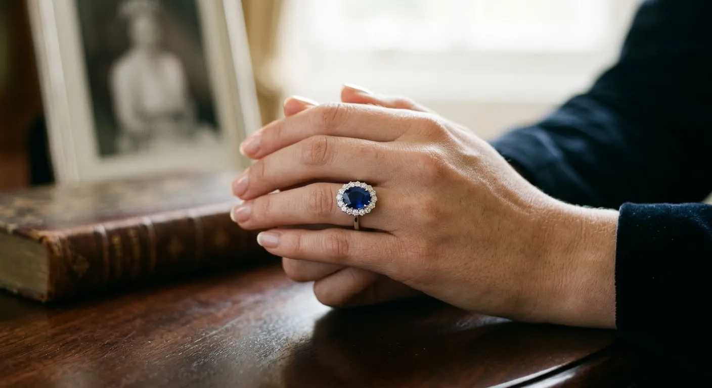 サファイアリングを着けた婦人