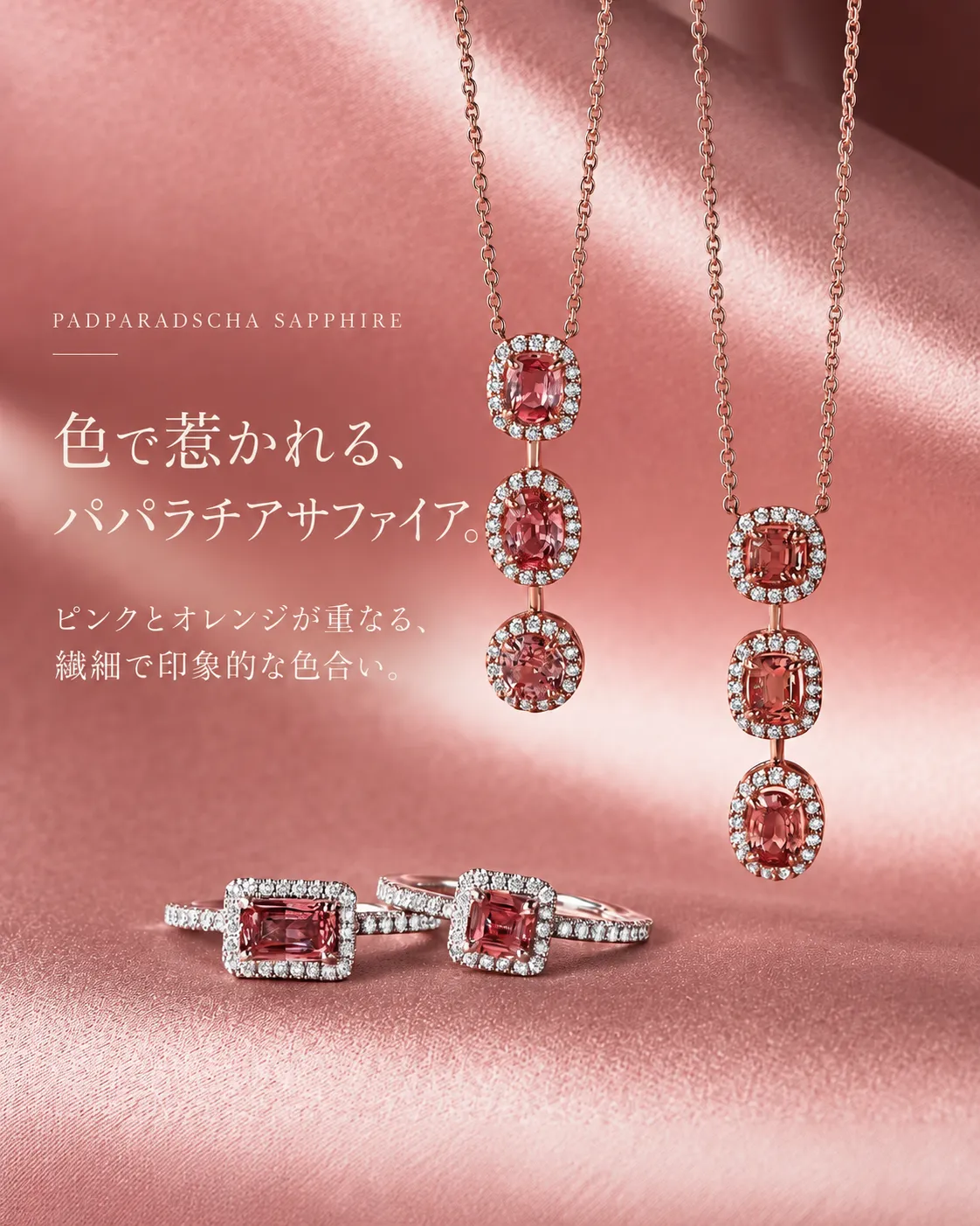 パパラチアサファイアのジュエリー